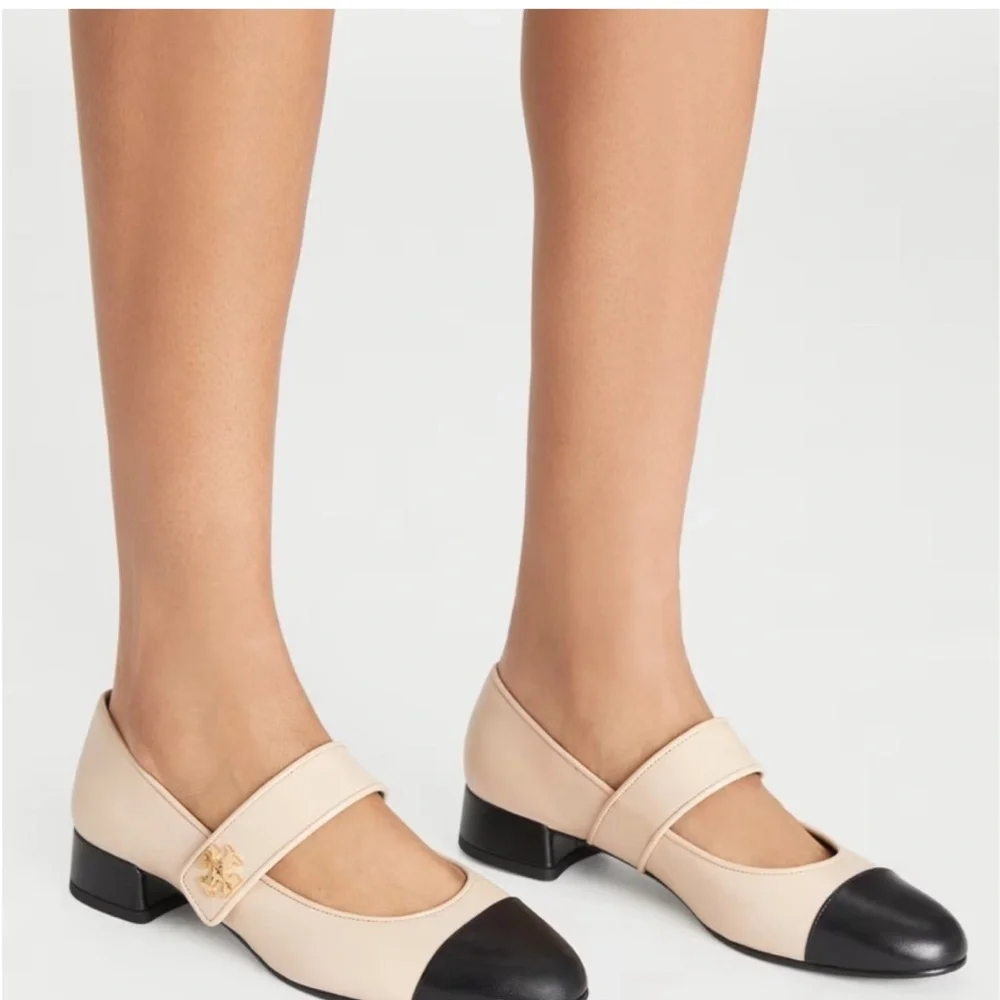 Tory Burch 'Cap-Toe' Tan Mary Jane Heeled Ballet Pump
